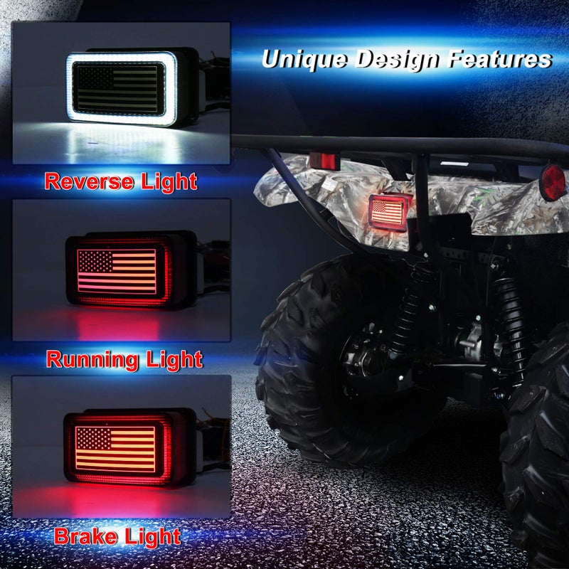 POVTOR ATV Tail Light LED Smoke Lens with Reverse Brake Light, US Flag Design Tail Light for ATV UTV Yamaha Rhino Viking Grizzly Big Bear Kodiak Bruin Wolverin Bear Tracker - Image 3